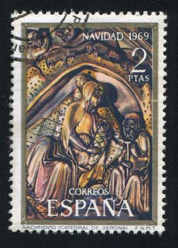 SPAIN - CIRCA 1969: stamp printed by Spain, shows picture of Jesus birth, circa 1969