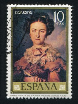 SPAIN - CIRCA 1973: stamp printed by Spain, shows Maria Amalia de Sajonia (Vicente Lopez), circa 1973