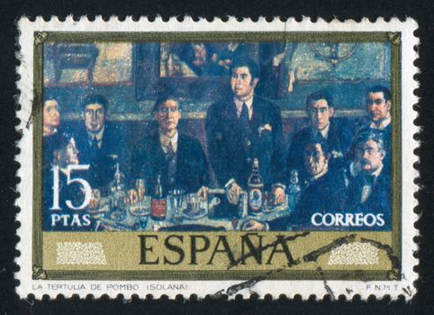 SPAIN - CIRCA 1972: stamp printed by Spain, shows La Tertulia de Pombo (Solana), circa 1972