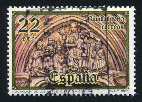 SPAIN - CIRCA 1980: stamp printed by Spain, shows The Adoration of the Kings, circa 1980