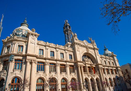 Correos building in Valencia in Plaza Ayuntamiento downtown at Spain