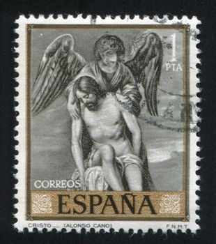 SPAIN - CIRCA 1969: stamp printed by Spain, shows Christ and Angel by Alonso, Cano, circa 1969