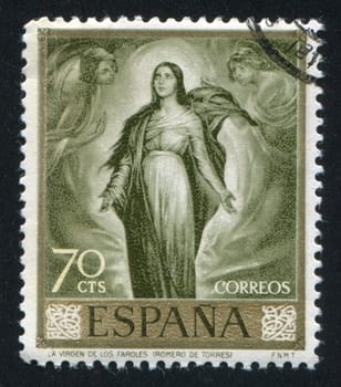 SPAIN - CIRCA 1965: stamp printed by Spain, shows The Virgin of the lanterns by Romero de Torres, circa 1965