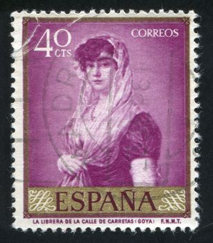 SPAIN - CIRCA 1958: stamp printed by Spain, shows painting of Wife of the Bookseller of Carretas Street, circa 1958