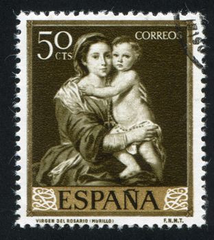 SPAIN - CIRCA 1960: stamp printed by Spain, shows Virgin of the Rosary by Murillo, circa 1960