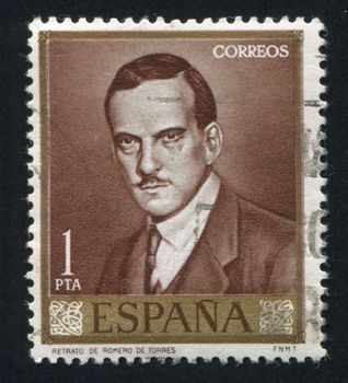 SPAIN- CIRCA 1965: stamp printed by Spain, shows portrait of Julio Romero de Torres, circa 1965