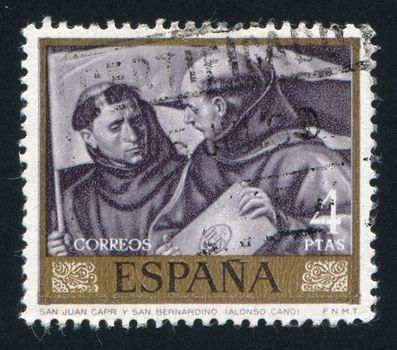 SPAIN - CIRCA 1969: stamp printed by Spain, shows Saint Juan Capistrano and Bernardino by Alonso Cano, circa 1969