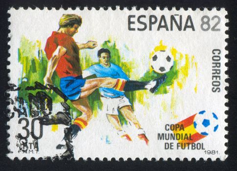 SPAIN - CIRCA 1981: stamp printed by Spain, shows Soccer players, circa 1981