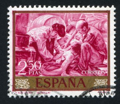 SPAIN - CIRCA 1964: stamp printed by Spain, shows Fishermen by Joaquin Sorolla, circa 1964