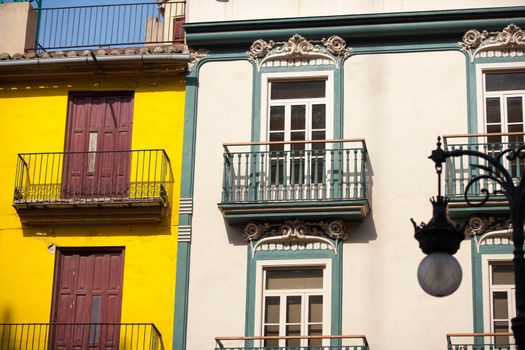 Valencia downtown facades near Central Market at Spain