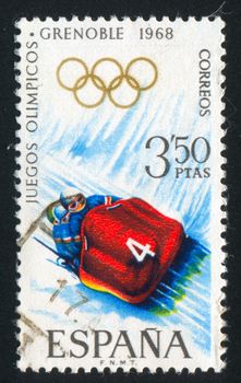 SPAIN - CIRCA 1968: stamp printed by Spain, shows Bobsleighing, circa 1968