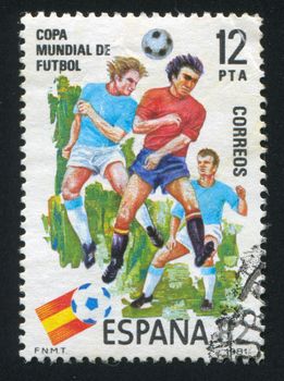 SPAIN - CIRCA 1981: stamp printed by Spain, shows Soccer Players, circa 1981