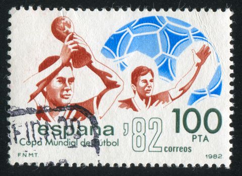 SPAIN - CIRCA 1982: stamp printed by Spain, shows World Cup, Soccer players, circa 1982