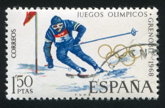 SPAIN - CIRCA 1968: stamp printed by Spain, shows Mountain skiing, circa 1968