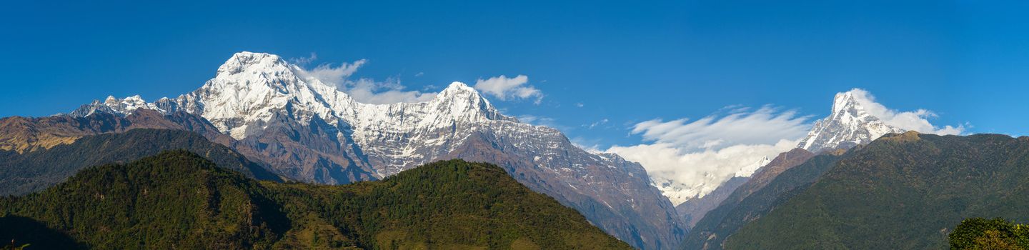 The Annapurna range panoramic view in Nepal