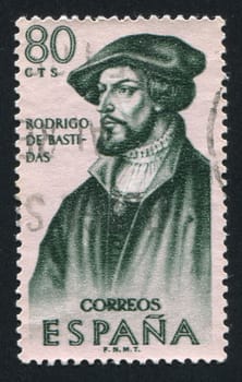 SPAIN - CIRCA 1967: stamp printed by Spain, shows Portrait of Rodrigo de Bastidas, circa 1967