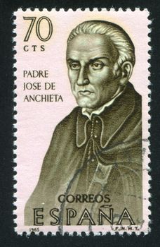 SPAIN - CIRCA 1965  : stamp printed by Spain, shows Portrait of Padre Jose De Anchieta, circa 1965