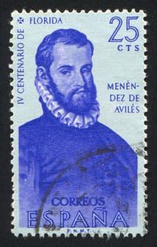 SPAIN - CIRCA 1960: stamp printed by Spain, shows Portrait of Pedro Menendez de Aviles, circa 1960