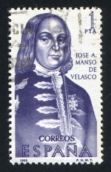 SPAIN - CIRCA 1966: stamp printed by Spain, shows Portrait of Jose A.Manso de Velasco, circa 1966