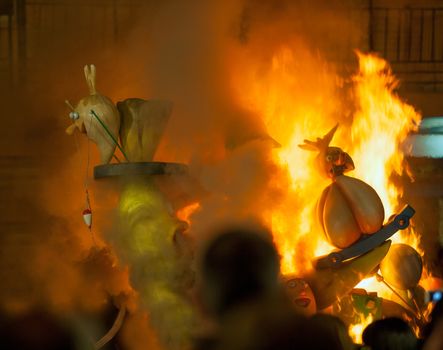 Crema in Fallas of Valencia on March 19 night all figures are burned as end of celebration