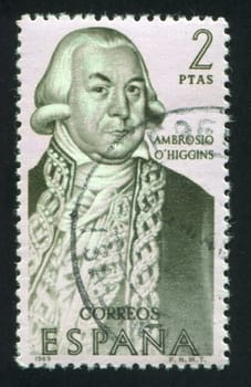 SPAIN - CIRCA 1969: stamp printed by Spain, shows Portrait of Ambrosio O'Higgins, circa 1969