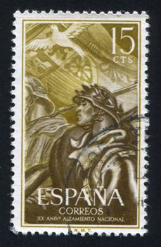 SPAIN - CIRCA 1956: stamp printed by Spain, shows Marching Soldiers, Dove, circa 1956