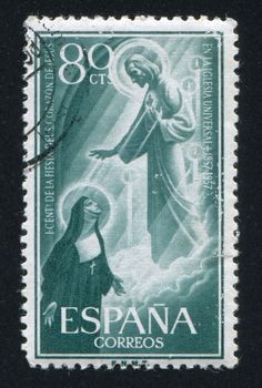 SPAIN - CIRCA 1956: stamp printed by Spain, shows St. Marguerite Alacoque���s Vision of Jesus, Europa, circa 1956