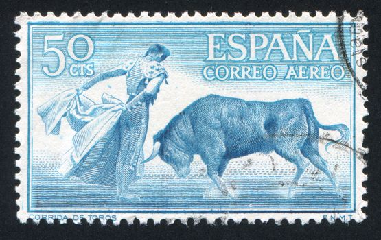 SPAIN - CIRCA 1960: stamp printed by Spain, shows Bullfighter, Corrida, circa 1960