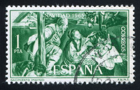 SPAIN - CIRCA 1965: stamp printed by Spain, shows Nativity by Mayno, circa 1965