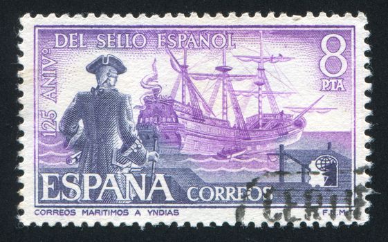 SPAIN - CIRCA 1975: stamp printed by Spain, shows Mail Ship of Indian Service, circa 1975