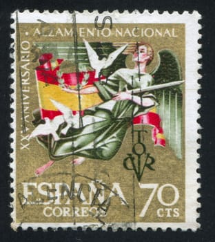 SPAIN - CIRCA 1961: stamp printed by Spain, shows Flag, Angel and Peace, circa 1961