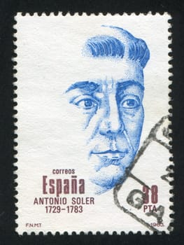 SPAIN - CIRCA 1983: stamp printed by Spain, shows Antonio Soler Ramos, composer, circa 1983