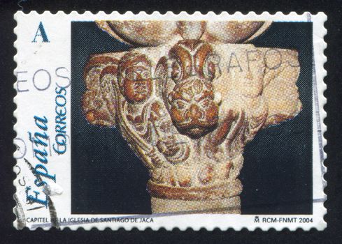 SPAIN - CIRCA 2004: stamp printed by Spain, shows Capital, Church of Santiago de Jaca, circa 2004