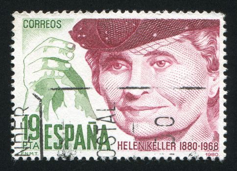 SPAIN - CIRCA 1980: stamp printed by Spain, shows Portrait of Helen Keller, circa 1980