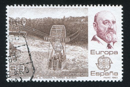 SPAIN - CIRCA 1983: stamp printed by Spain, shows L. Torres Quevaedo's Niagara Spanish aerocar, circa 1983