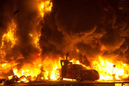 Crema in Fallas of Valencia on March 19 night all figures are burned as end of celebration