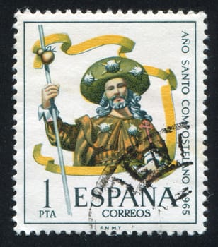 SPAIN - CIRCA 1965: stamp printed by Spain, shows Pilgrim, Compostela, Ano Santo, circa 1965