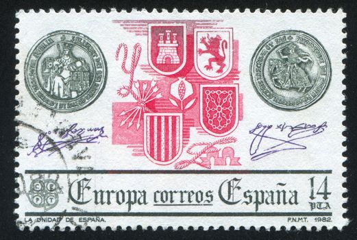 SPAIN - CIRCA 1982: stamp printed by Spain, shows Unification, Europa, circa 1982