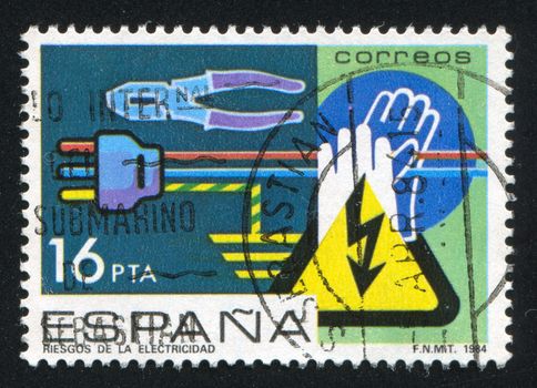 SPAIN - CIRCA 1984: stamp printed by Spain, shows Electrical plug, pliers circa 1984