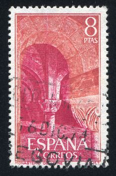 SPAIN - CIRCA 1974: stamp printed by Spain, shows Leyre Monastery, Column and basrelief, circa 1974