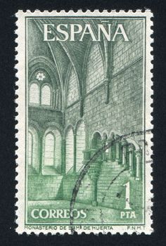 SPAIN - CIRCA 1964: stamp printed by Spain, shows Great Hall, Santa Maria de Huerta Monastery, circa 1964