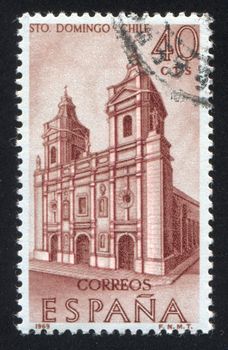 SPAIN - CIRCA 1969: stamp printed by Spain, shows Santo Domingo Church, Santiago, Chile, circa 1969