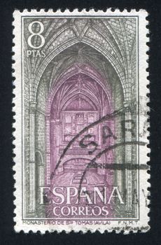 SPAIN - CIRCA 1972: stamp printed by Spain, shows St. Tomas Monastery, Inside view,  circa 1972
