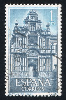 SPAIN - CIRCA 1966: stamp printed by Spain, shows Carthusian Monastery, Jerez, Portal, circa 1966