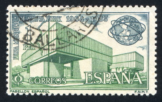 SPAIN - CIRCA 1964: stamp printed by Spain, shows Spanish pavilion, circa 1964