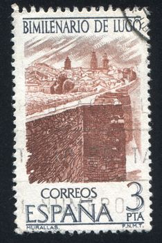 SPAIN - CIRCA 1976: stamp printed by Spain, shows Lugo city wall, circa 1976