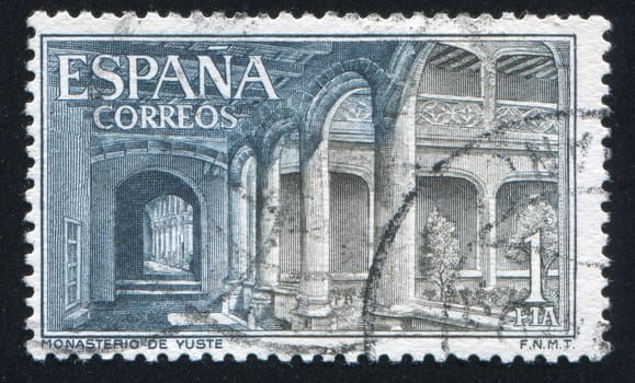 SPAIN - CIRCA 1965: stamp printed by Spain, shows Yuste Monastery, Courtyard, circa 1965