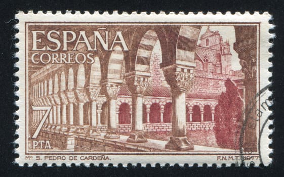 SPAIN - CIRCA 1977: stamp printed by Spain, shows San Pedro Monastery, Cardena, Burgos, Cloister, circa 1977