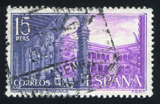 SPAIN - CIRCA 1972: stamp printed by Spain, shows St. Tomas Monastery, Avila, Cloister, circa 1972