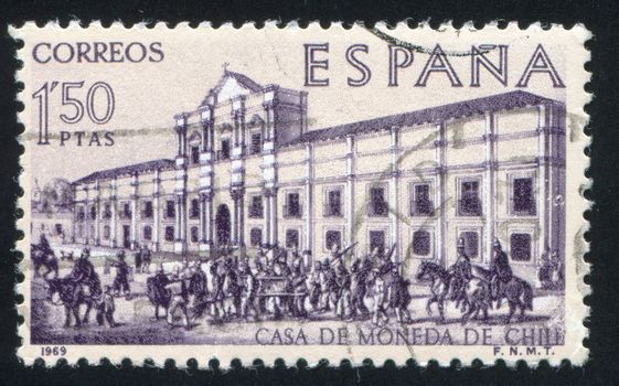 SPAIN - CIRCA 1969: stamp printed by Spain, shows Casa de Moneda de Chile, circa 1969